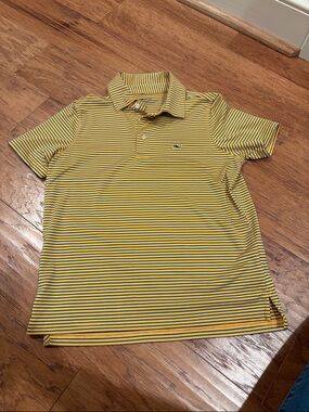 Vineyard Vines Yellow and Navy Thin-Striped Polo
